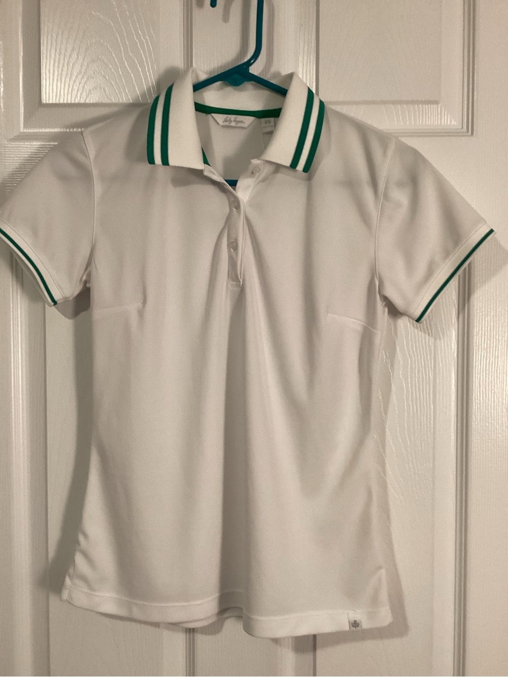 Lady Hagen White Polo with Green Stripe Trim
